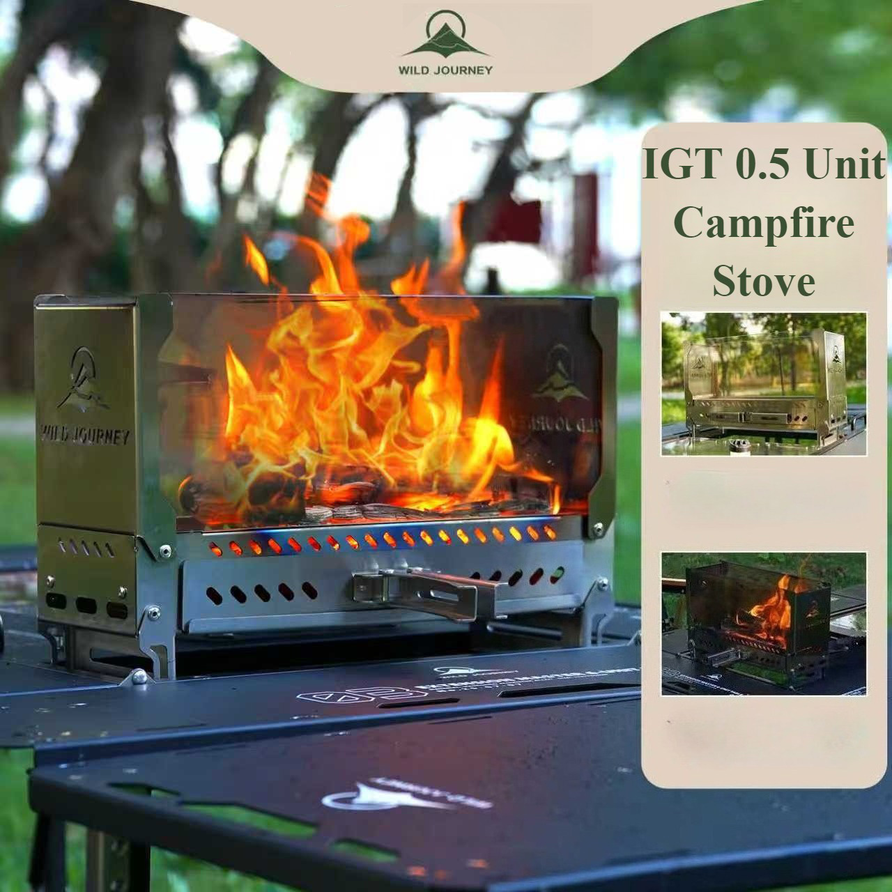 Outdoor Camping Fire Pit - SmiloDon キャンプ折りたたみ式火鉢 IGT ハーフユニット焚き火ストーブ デスクトップ焚き火炉 防風薪ストーブ