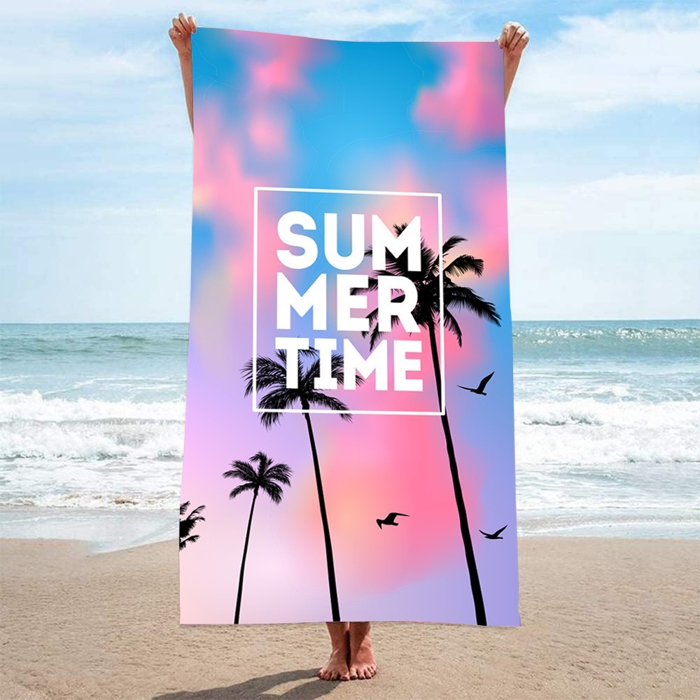 Camp Towel Microfiber - レターパームツリービーチタオル 100x180CM バスタオル マイクロファイバー ヨガマット 吸水性ビーチブランケット