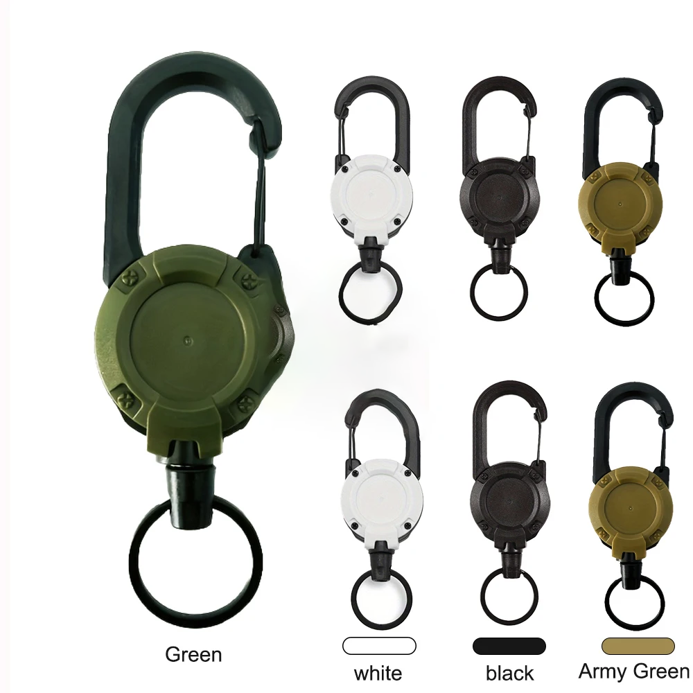 Outdoor Camping Logo - 拡張可能な格納式ホルダーキーホルダーバッジリール高耐久クリップカラビナキーチェーン男性屋外キャンプ釣り旅行用