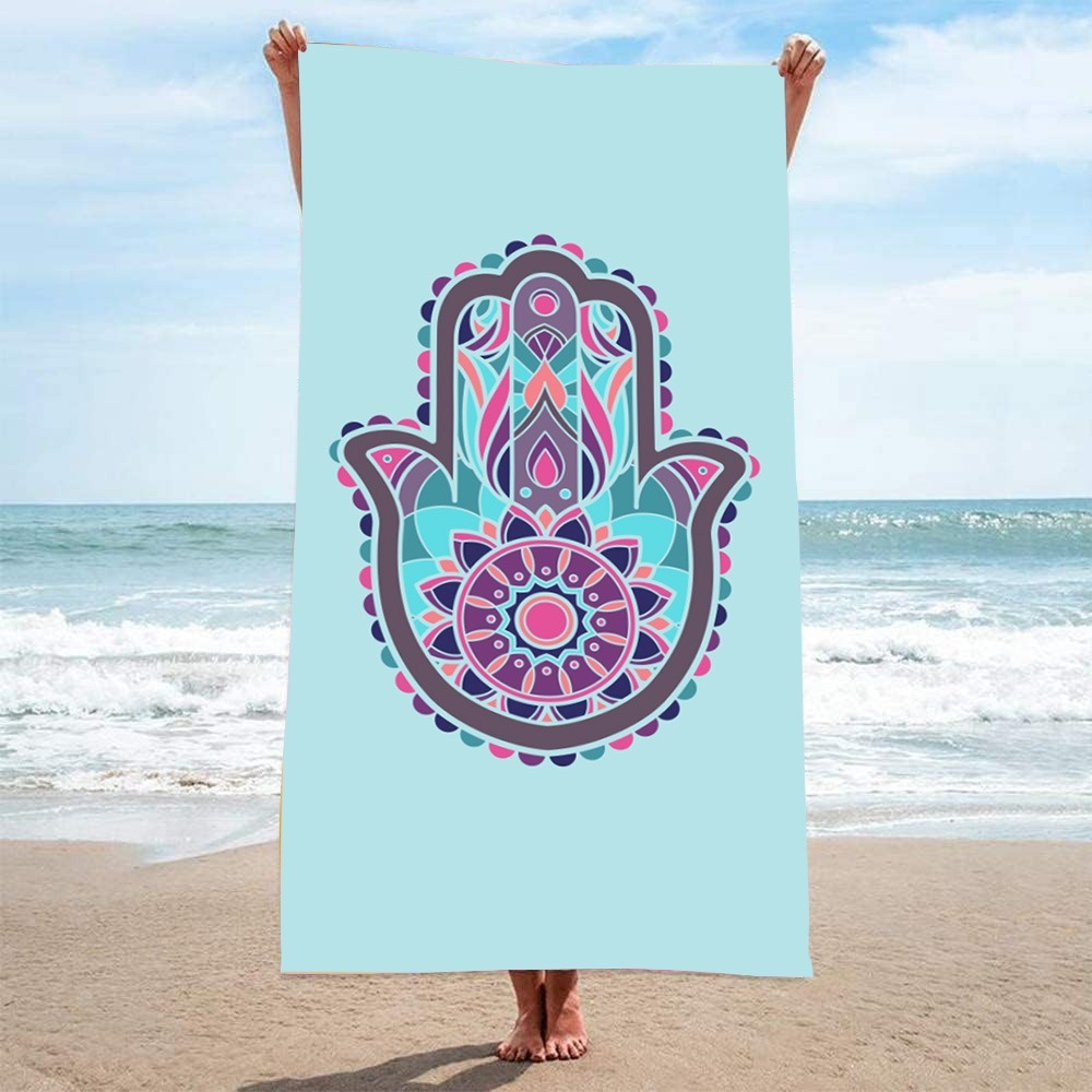 Camp Towel Microfiber - HAMSA パターンビーチタオル 27x55 インチ装飾タペストリーマイクロファイバーバスタオル日焼け防止ショールアウトドア旅行キャンプピクニックブランケット