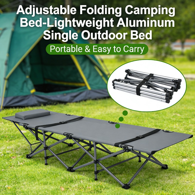 Outdoor Camping Cot - 頑丈な高さ調節可能なアルミ合金製折りたたみ式キャンプ用コット、ポータブル屋外用寝具、バックパッキングやビーチに最適