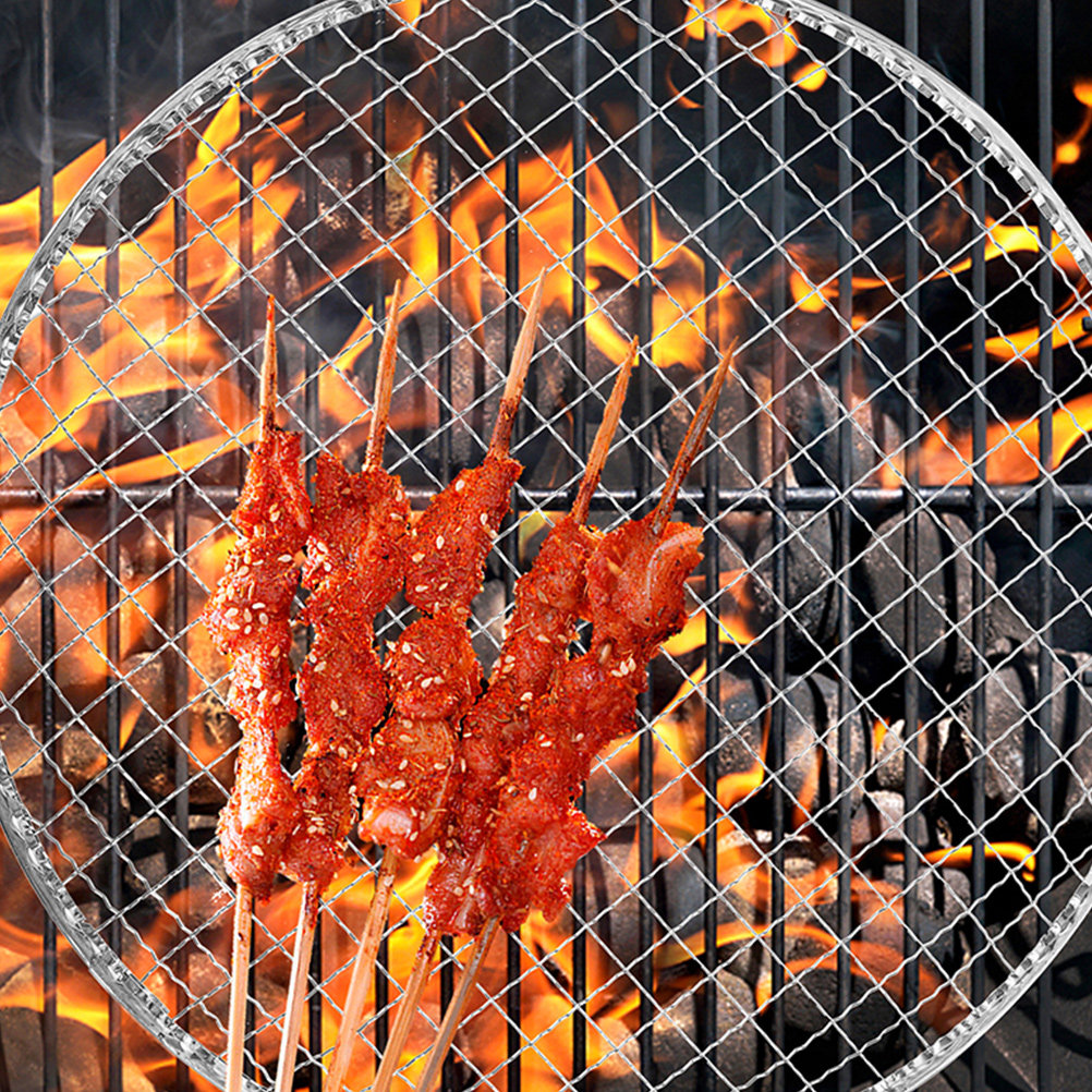 Outdoor Camping Fire Pit - 10個入りBBQグリルメッシュファイヤーピットクッキンググリッド丸型グリル網屋外キャンプバーベキューグリル用調理ラックBBQグリル網