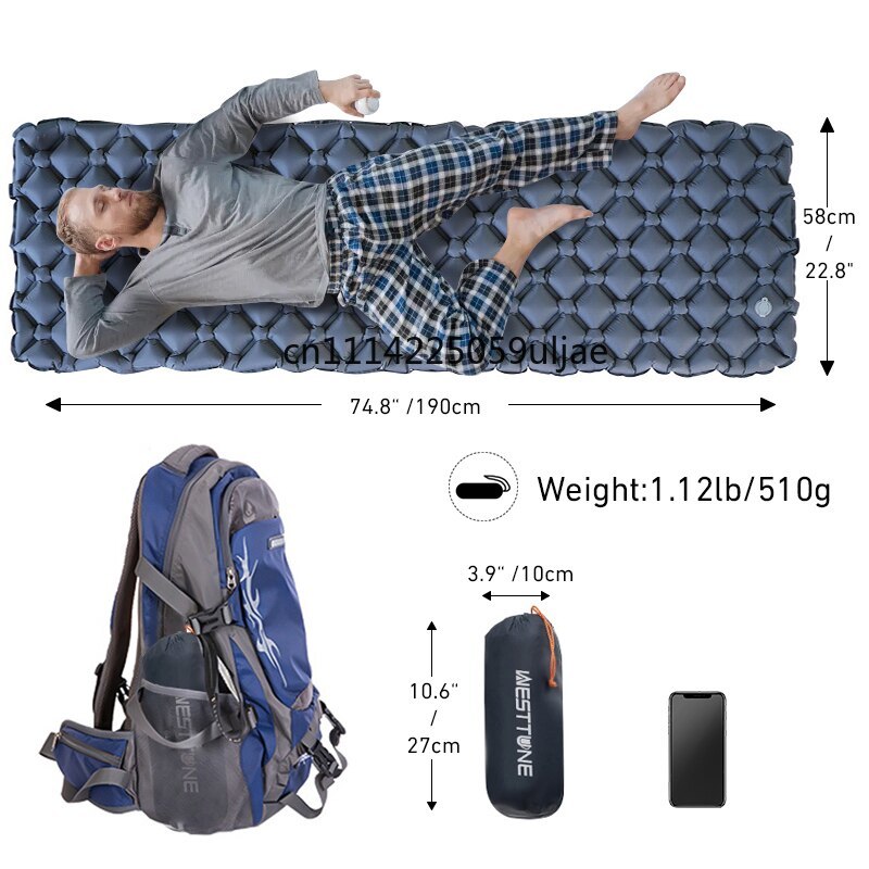 Outdoor Camping Store - WESTTUNE キャンプスリーピングパッド超軽量インフレータブルマットレスポータブル屋外エアクッションスリーピングマット旅行ハイキング用