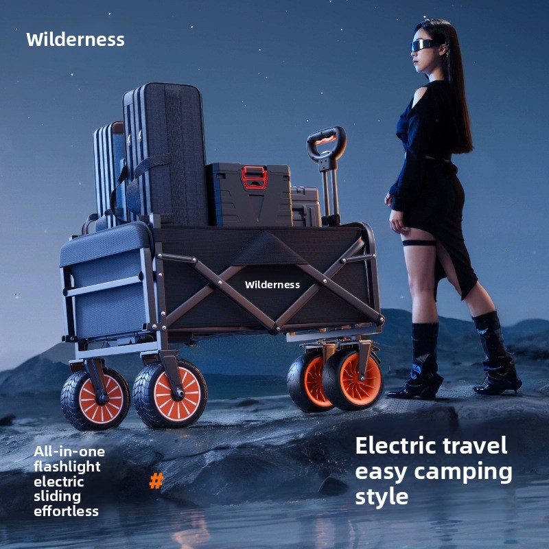 Outdoor Camping Trailer - 電動キャンピングカー屋外キャンプ折りたたみカートキャンプ電源手引きピクニックトレーラー横になることができますピクニック手引きカート