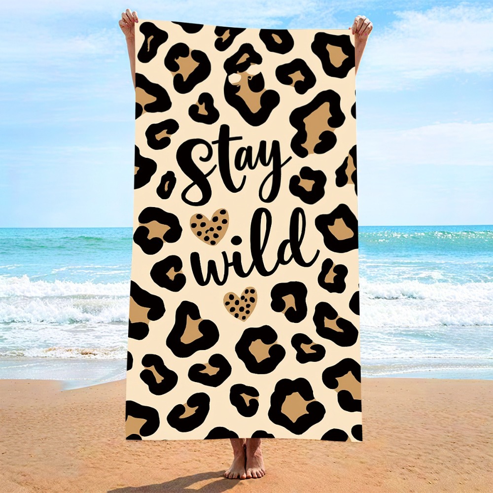 Camp Towel Microfiber - ヒョウ柄プリント速乾ビーチタオル 27.5x55インチ マイクロファイバーバスタオル アウトドア旅行キャンプピクニックブランケット ビーチブランケット