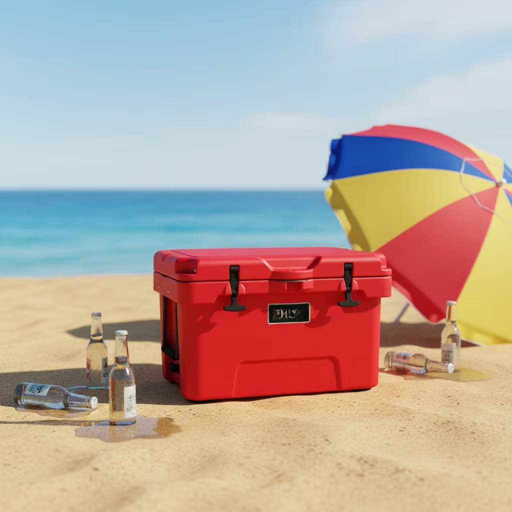 Outdoor Camping Box - モダンなポータブル35QT PE屋外スポーツクーラーボックス、保温機能と文字柄付きキャンプ用ポータブルアイスチェスト