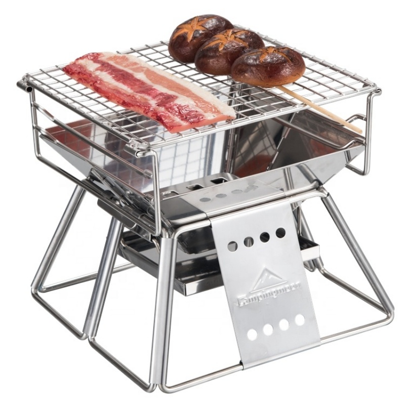 Outdoor Camping Fire Pit - キャンプムーン-垂直調整可能なステンレス鋼バーベキューグリル、チャコールグリルマシン、折りたたみ式でポータブル、アウトドアキャンプ