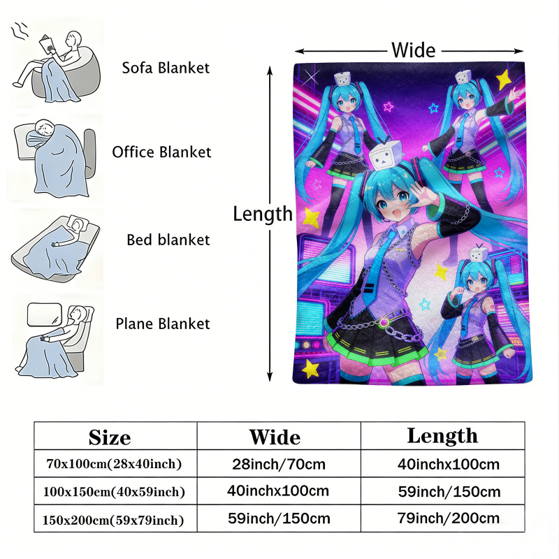 初音ミク フランネルブランケット、アニメオフィス昼寝用スロー - Outdoor Camping Anime のレビューと価格