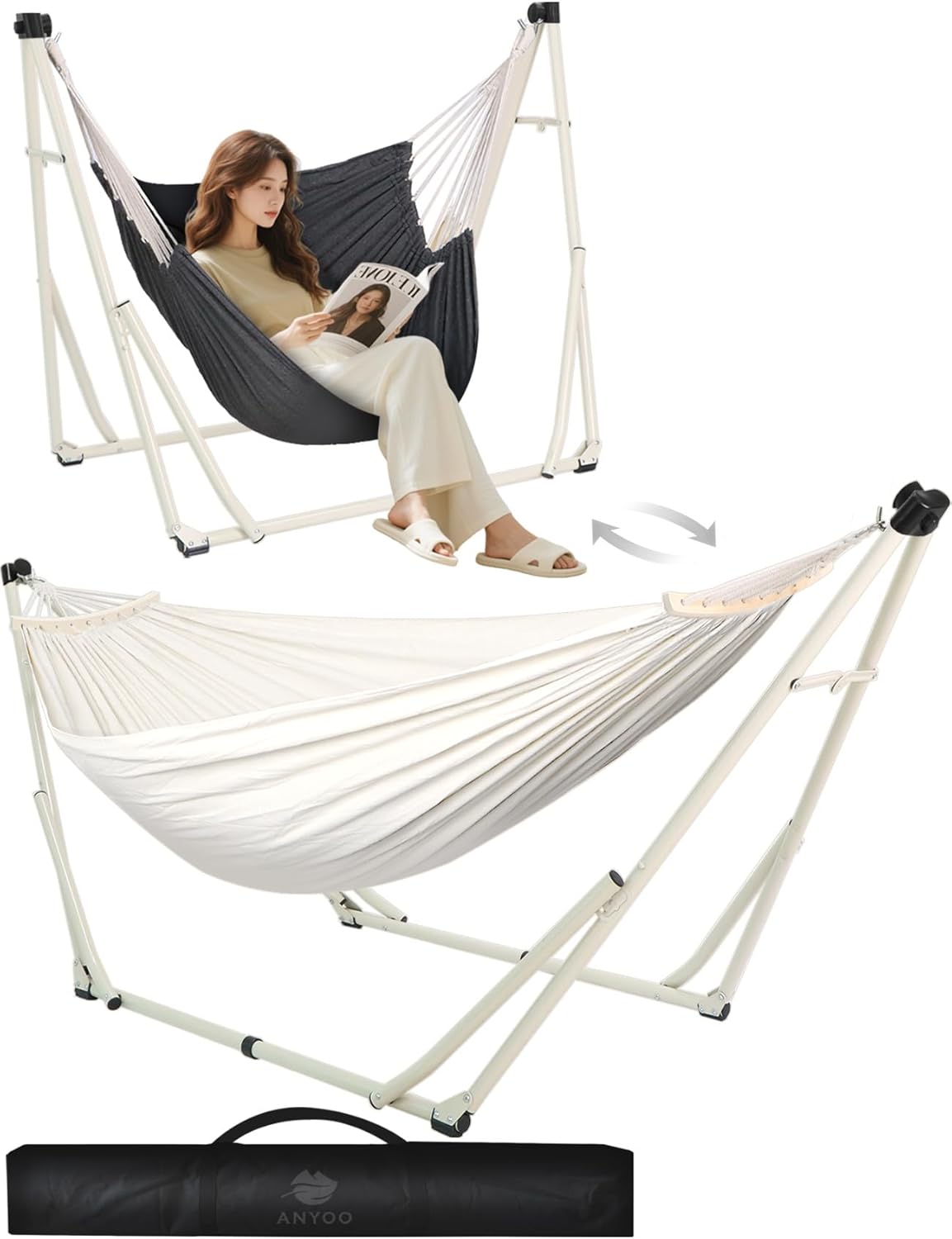 2-in-1 ハンモックとスイングチェア、折りたたみ式スチー - Outdoor Indoor Camping のレビューと価格