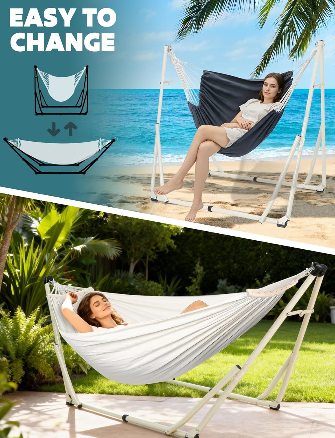 2-in-1 ハンモックとスイングチェア、折りたたみ式スチー - Outdoor Indoor Camping のレビューと価格