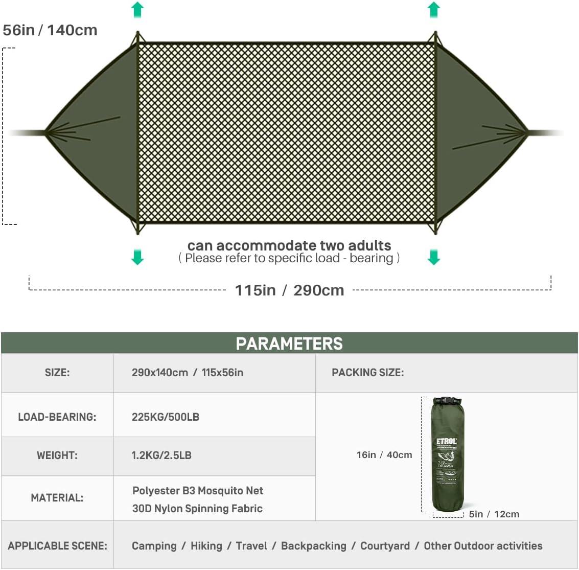 蚊帳付き3-in-1キャンプ用ハンモック、ダブルおよびシング - Outdoor Indoor Camping のレビューと価格
