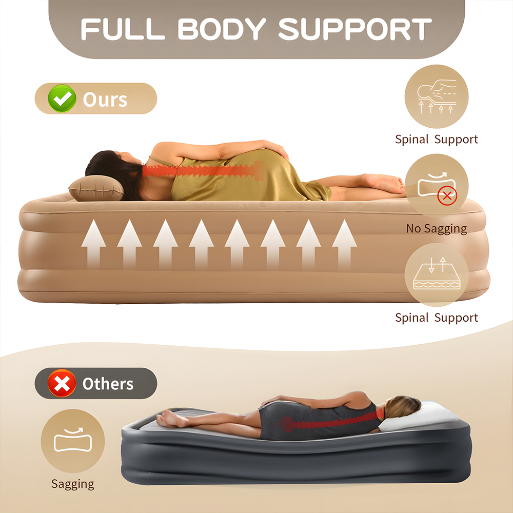 ポンプ内蔵クイーンエアマットレス アップグレードされたブロー - Outdoor Camping Cot のレビューと価格
