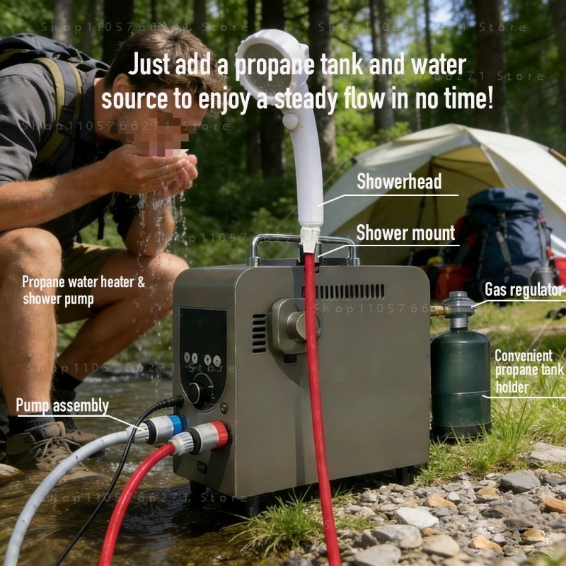 屋外用インテリジェント恒温ポータブルガス給湯器、自走式キャン - Outdoor Camping Gas Heater のレビューと価格