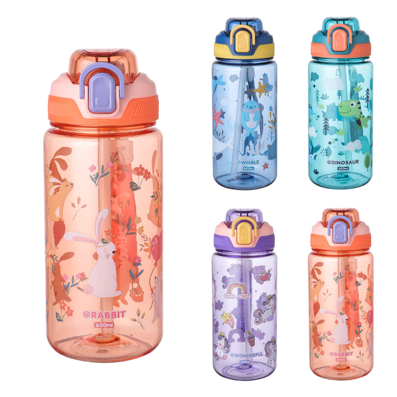 600ml 漫画動物柄水筒 ポータブル安全ロック付きストロー - Outdoor Camping Water Jug のレビューと価格