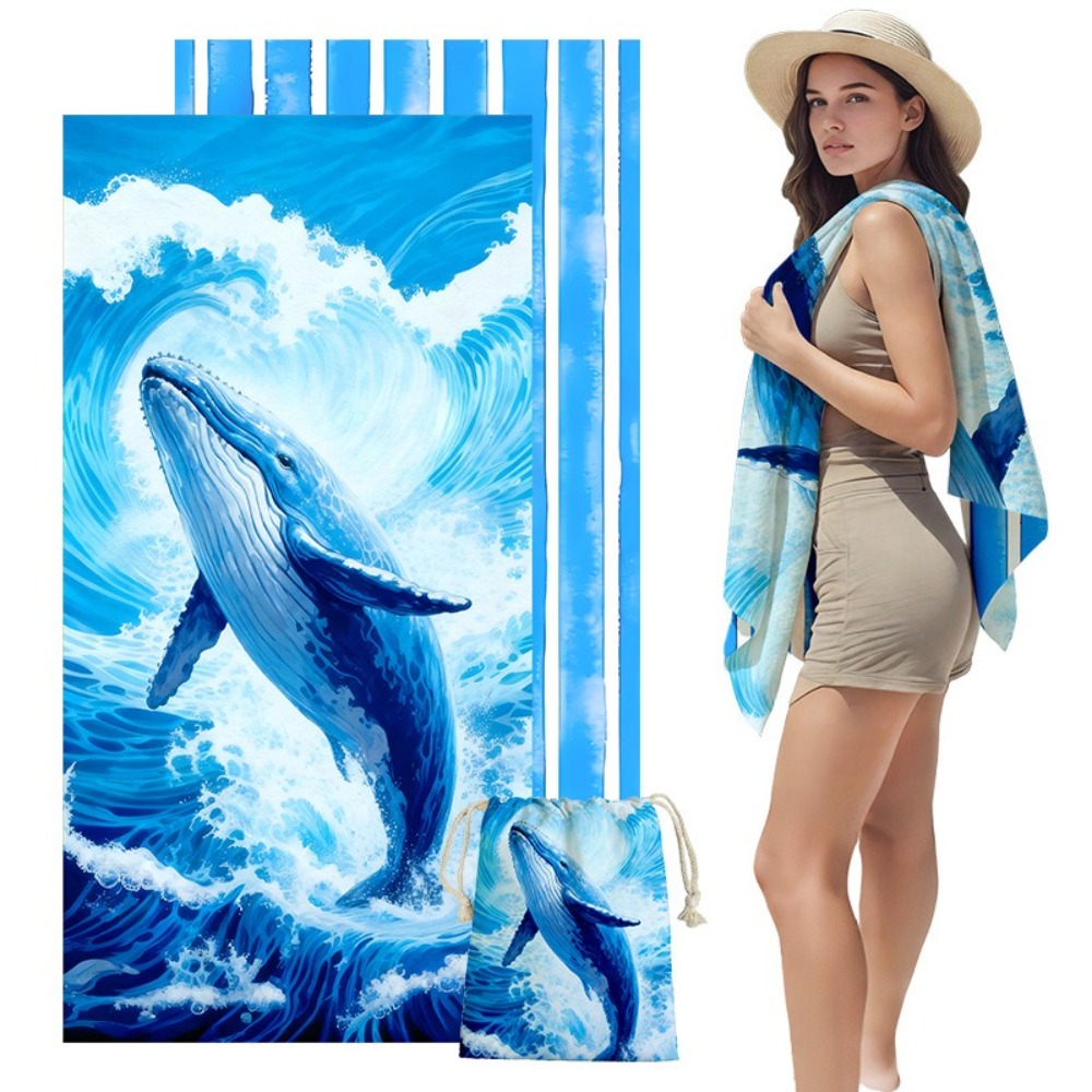 フィッシュテールプリントビーチタオルと収納バッグ 31x63 - Camp Towel Microfiber のレビューと価格