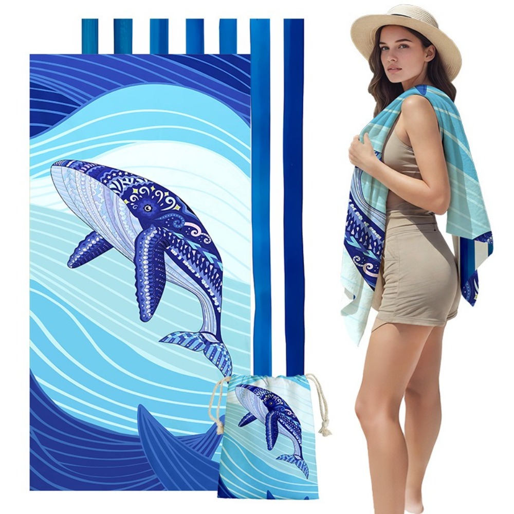 フィッシュテールプリントビーチタオルと収納バッグ 31x63 - Camp Towel Microfiber のレビューと価格