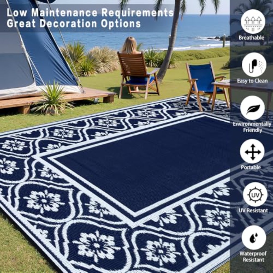 屋外用ラグ 8x10フィート パティオ キャンプ RV デッ - Outdoor Camping Rugs 8X10 のレビューと価格