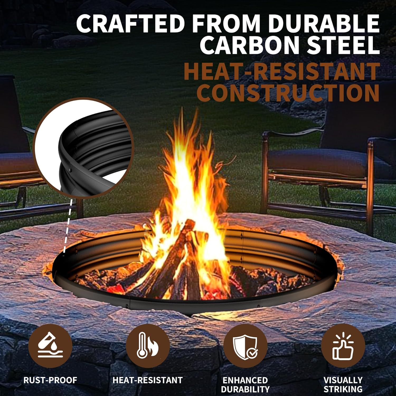 36インチの頑丈な焚き火台リング、屋外での薪焚き用、高温コー - Outdoor Camping Fire Pit のレビューと価格