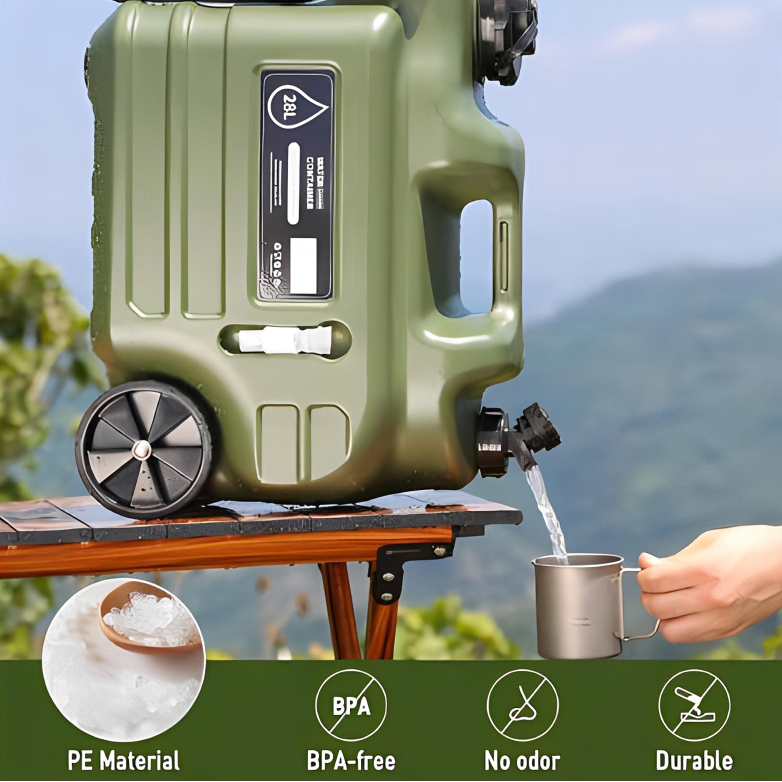 28L キャンプ水容器蛇口付きポータブル漏れ防止水バケツ車輪 - Outdoor Camping Water Jug のレビューと価格