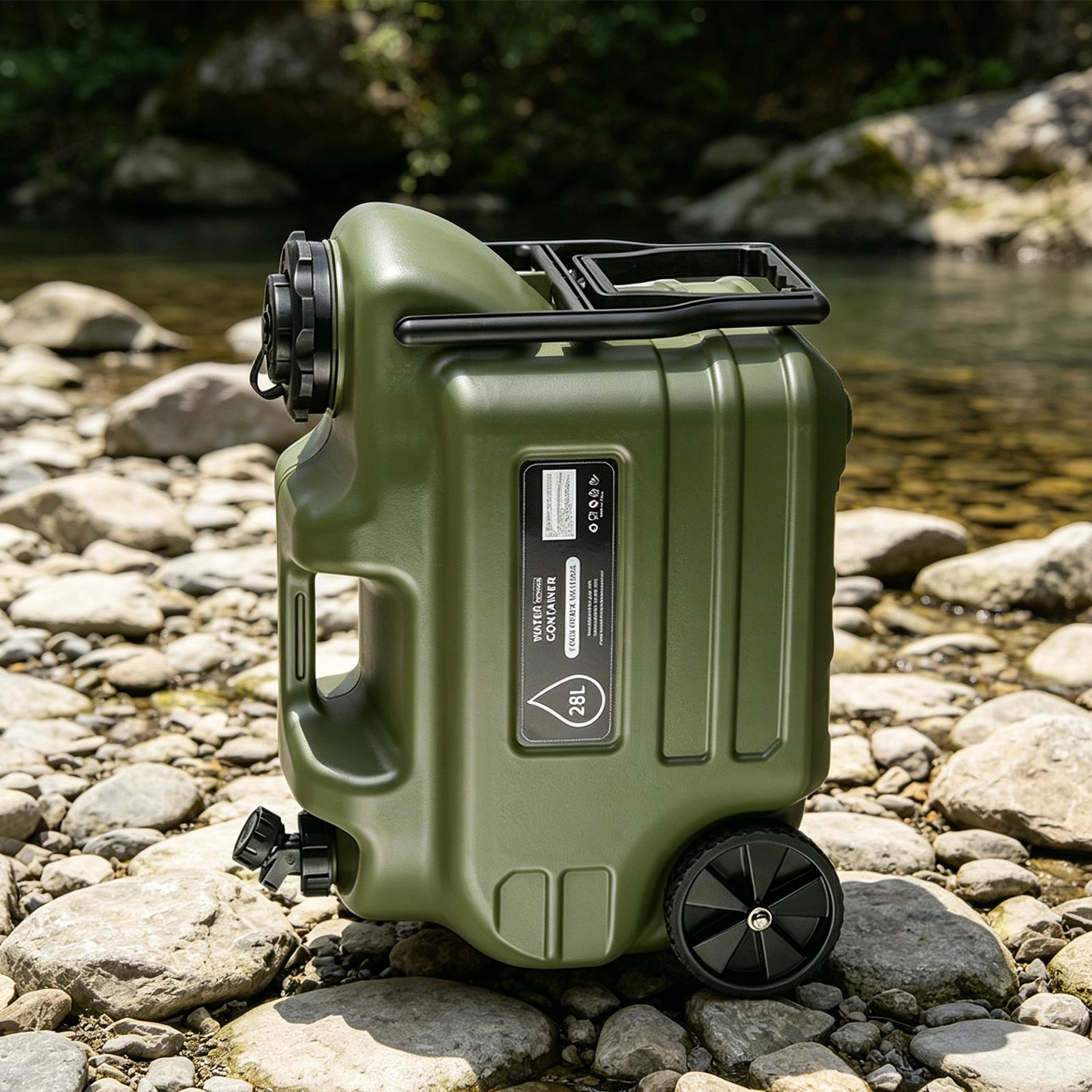 28L キャンプ水容器蛇口付きポータブル漏れ防止水バケツ車輪 - Outdoor Camping Water Jug のレビューと価格