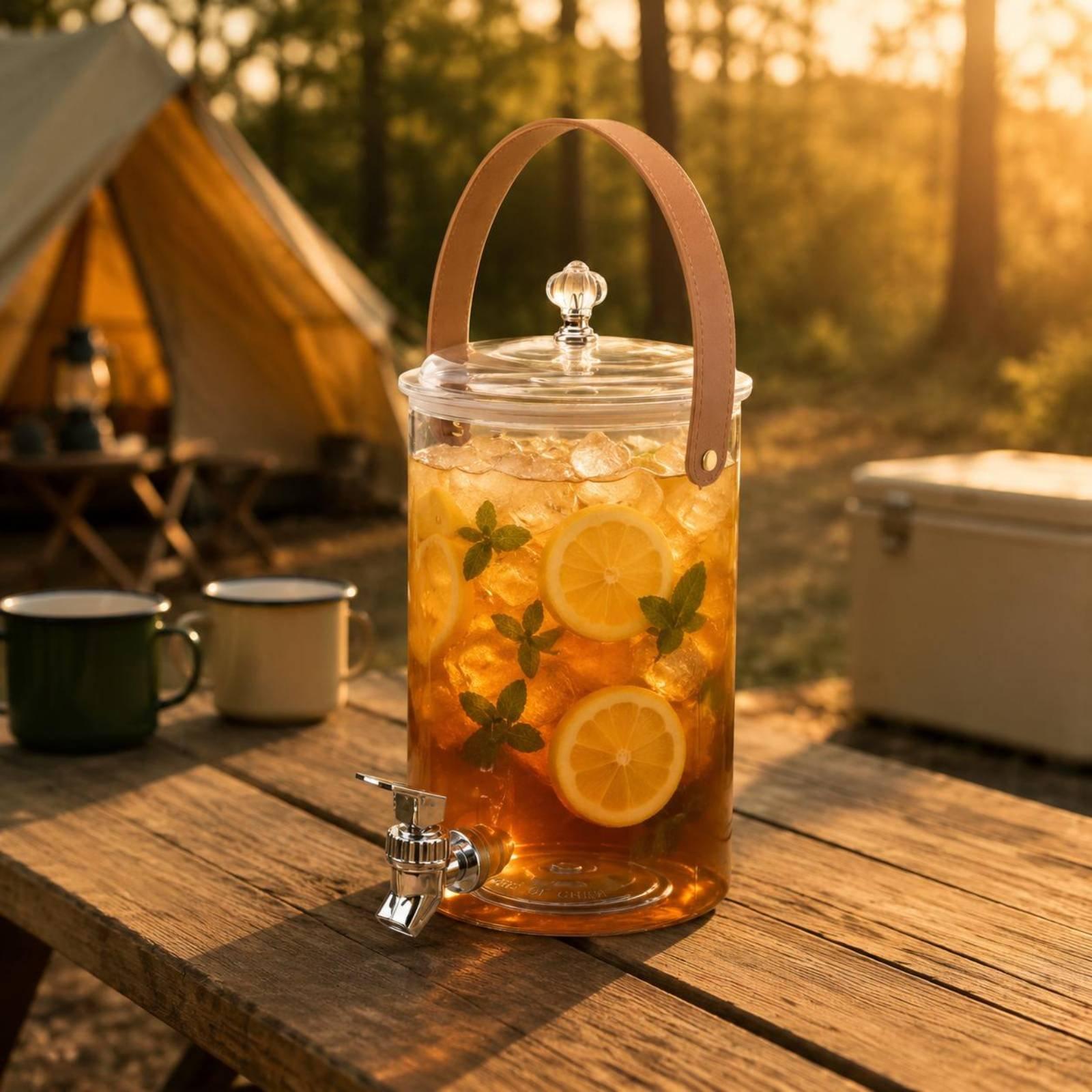 安全な蓋付き飲料ディスペンサー、家族のパーティー、屋外キャン - Outdoor Camping Water Jug のレビューと価格