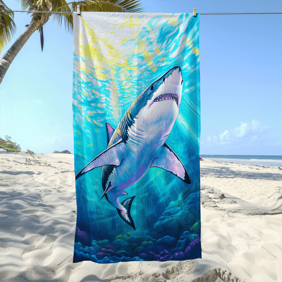 1枚入り サメ柄 砂よけマイクロファイバービーチタオル -  - Camp Towel Microfiber のレビューと価格