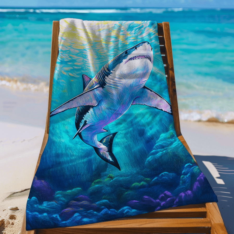 1枚入り サメ柄 砂よけマイクロファイバービーチタオル -  - Camp Towel Microfiber のレビューと価格