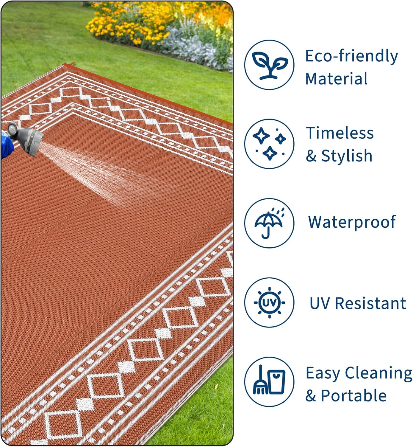 8x10 防水リバーシブルプラスチック屋外用ラグ – ポータ - Outdoor Camping Rugs 8X10 のレビューと価格